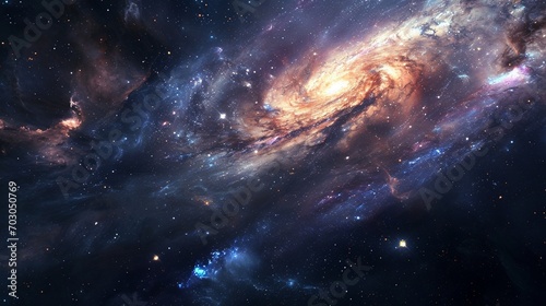 Night sky filled with vibrant, swirling galaxies. #703050769