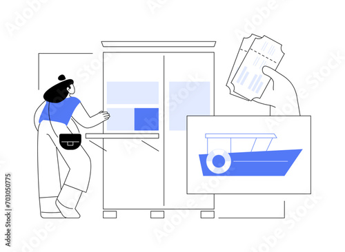 Buying a ticket for a boat abstract concept vector illustration.