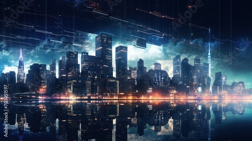 Wallpaper Mural Modern City showed in Particles Hologram Cyberpunk Style Torontodigital.ca