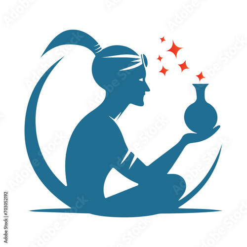 Genie Logo Design Vector Template with Stars