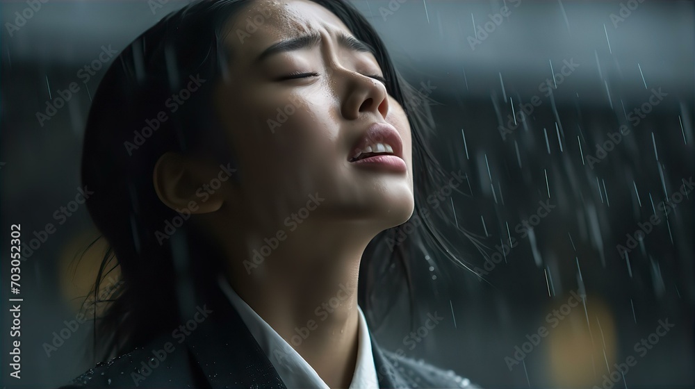 大雨の中で号泣する女性(泣く・悲しい・辛い)
大雨の中で号泣する女性(泣く・悲しい・辛い)