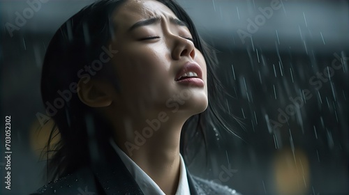 大雨の中で号泣する女性（泣く・悲しい・辛い）
 photo