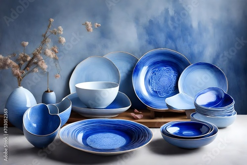 a new big and round blue porcelain dish, the brilliance of new porcelain, --no design, --no pattern photo
