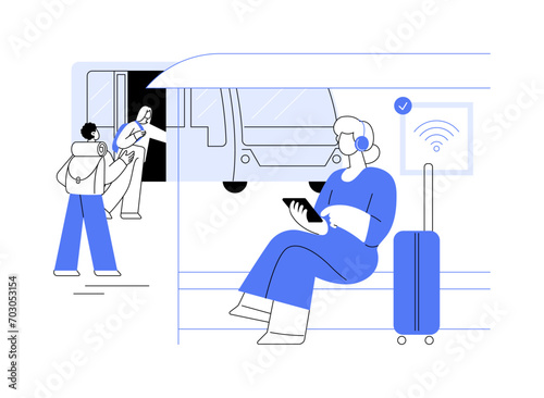 Wi-Fi hotspot at bus stop abstract concept vector illustration.
