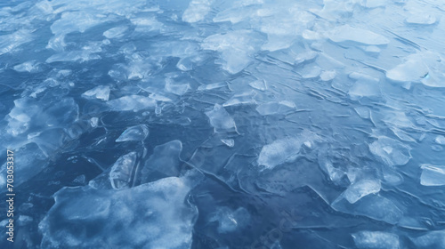 流氷の空撮、海に浮かんだ漂流する氷