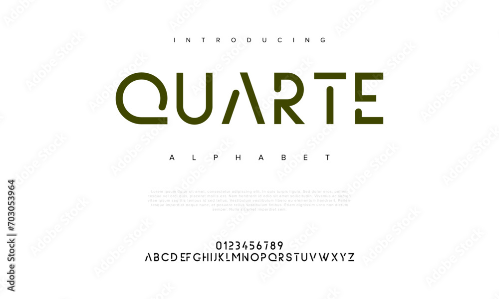 Quarte creative modern urban alphabet font. Digital abstract moslem, futuristic, fashion, sport, minimal technology typography. Simple numeric vector illustration