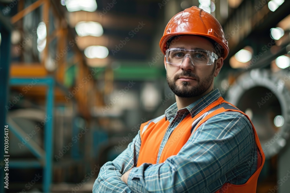 Confident Male factory worker posing looking at the camera. Confident Male factory worker posing looking at the camera.