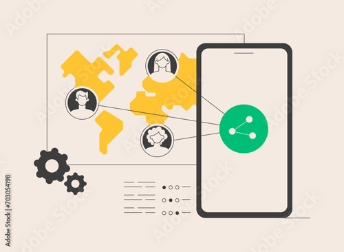 Mobile collaboration abstract concept vector illustration.