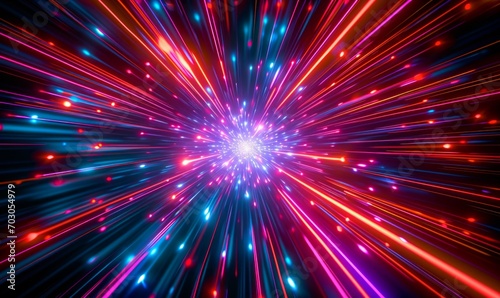 Generative AI image of starburst background with colored lights  in the style of cybernetic sci-fi