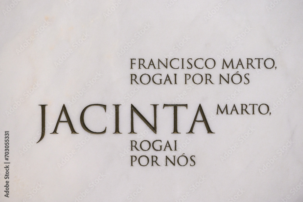 The tomb of Saint Jacinta Marto in the Basilica of Our Lady of the Rosary in Fatima, Portugal. 
