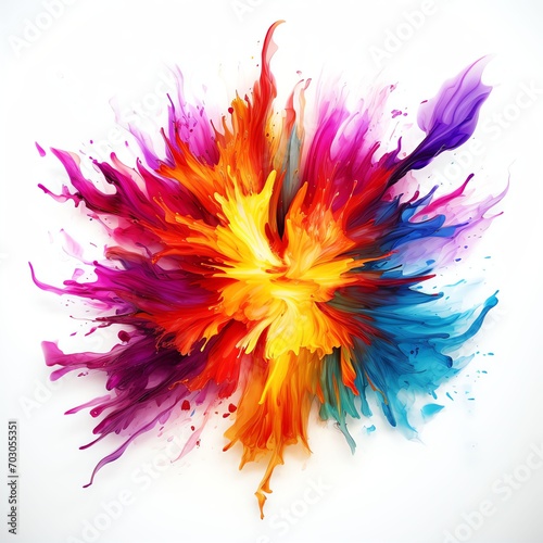big bright burst of color and flames on white background