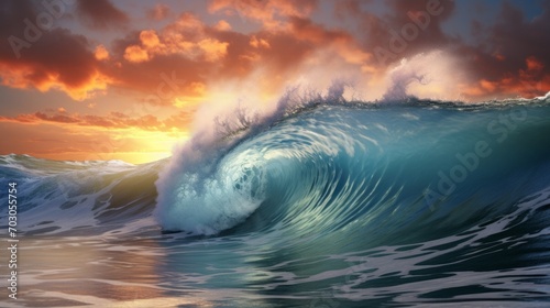 Generative AI image of wave in sunset in the sea © Eitan Baron