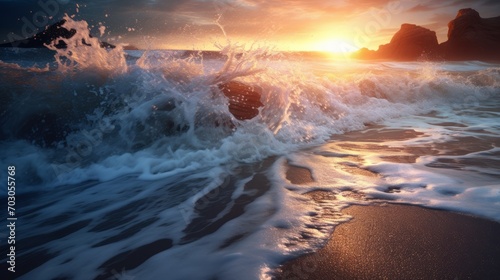 Generative AI image of sunset over the sea © Eitan Baron