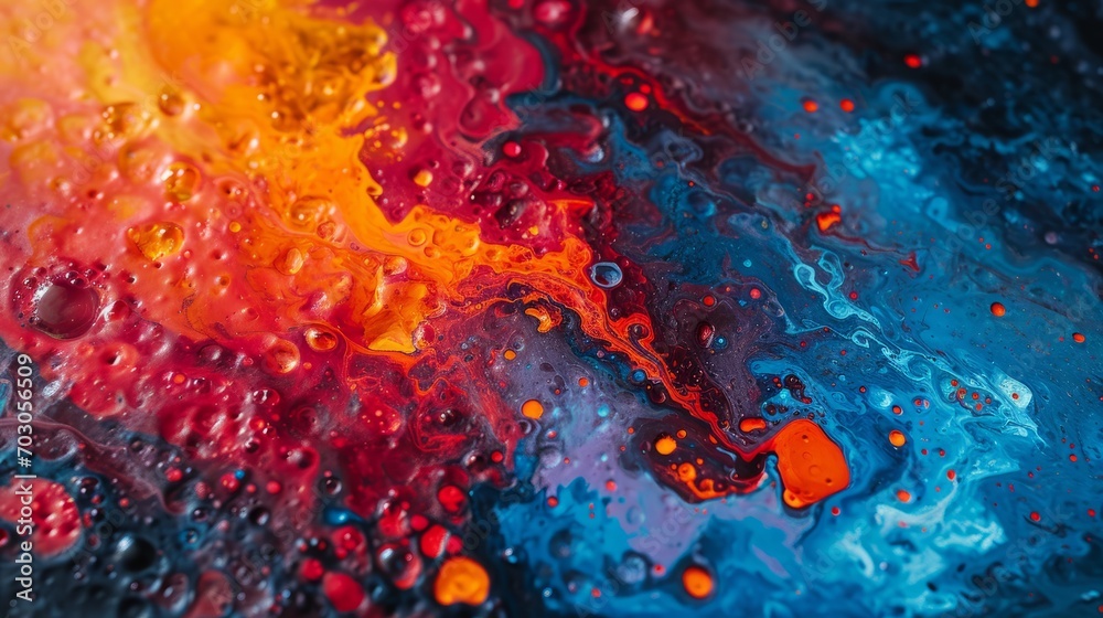 A colorful fluid painting features abstract liquid acrylic art, with intricate flowing paint creating vibrant swirls.