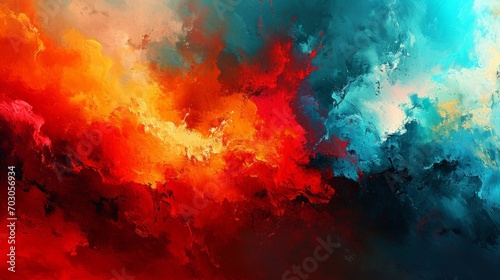 A vibrant digital painting depicts clouds in shades of red, orange, and blue, showcasing vivid glowing colors. © Duka Mer