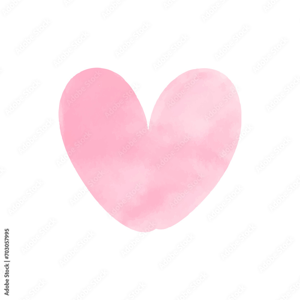 Vector pink heart watercolor illustration on white