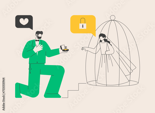 Forced marriage abstract concept vector illustration.