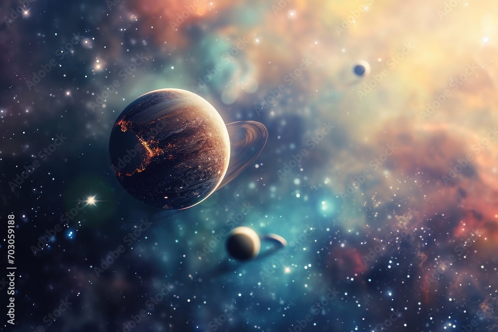 outer space with planets and stars