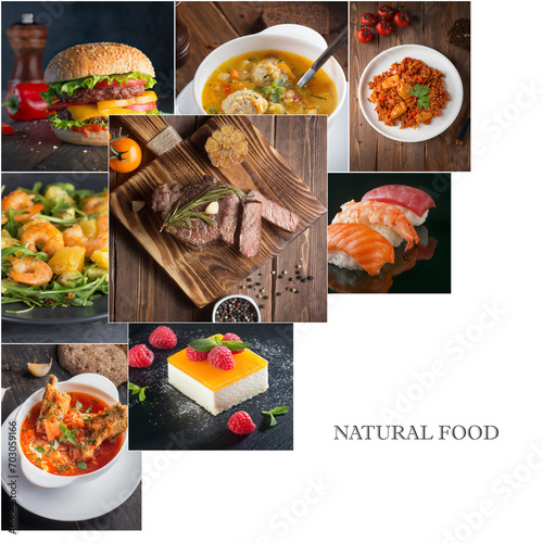 Natural food Photo collage Meat and dessert Restaurant menu