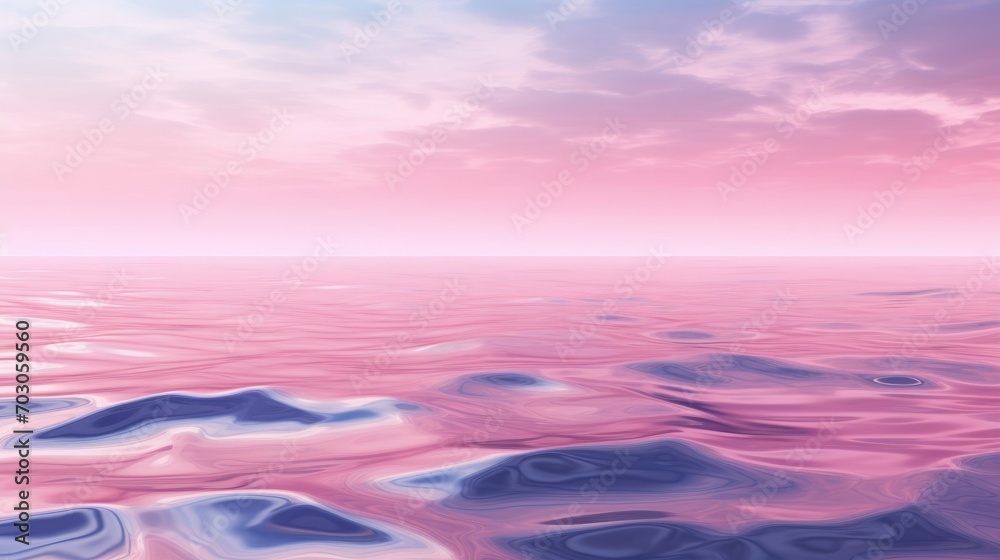 A painting of a pink sky and water