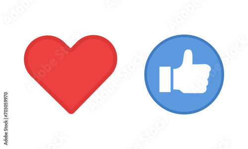 Vector like or thumb up and heart vector modern icons. design elements for social network