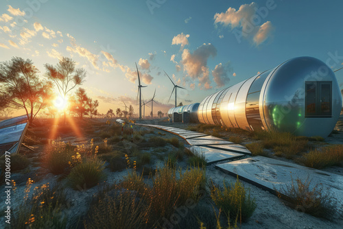 Green Hydrogen factory concept. Hydrogen production from renewable energy