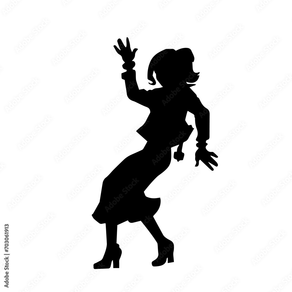 Silhouette of a slim female in dance pose. Silhouette of a woman dancing.