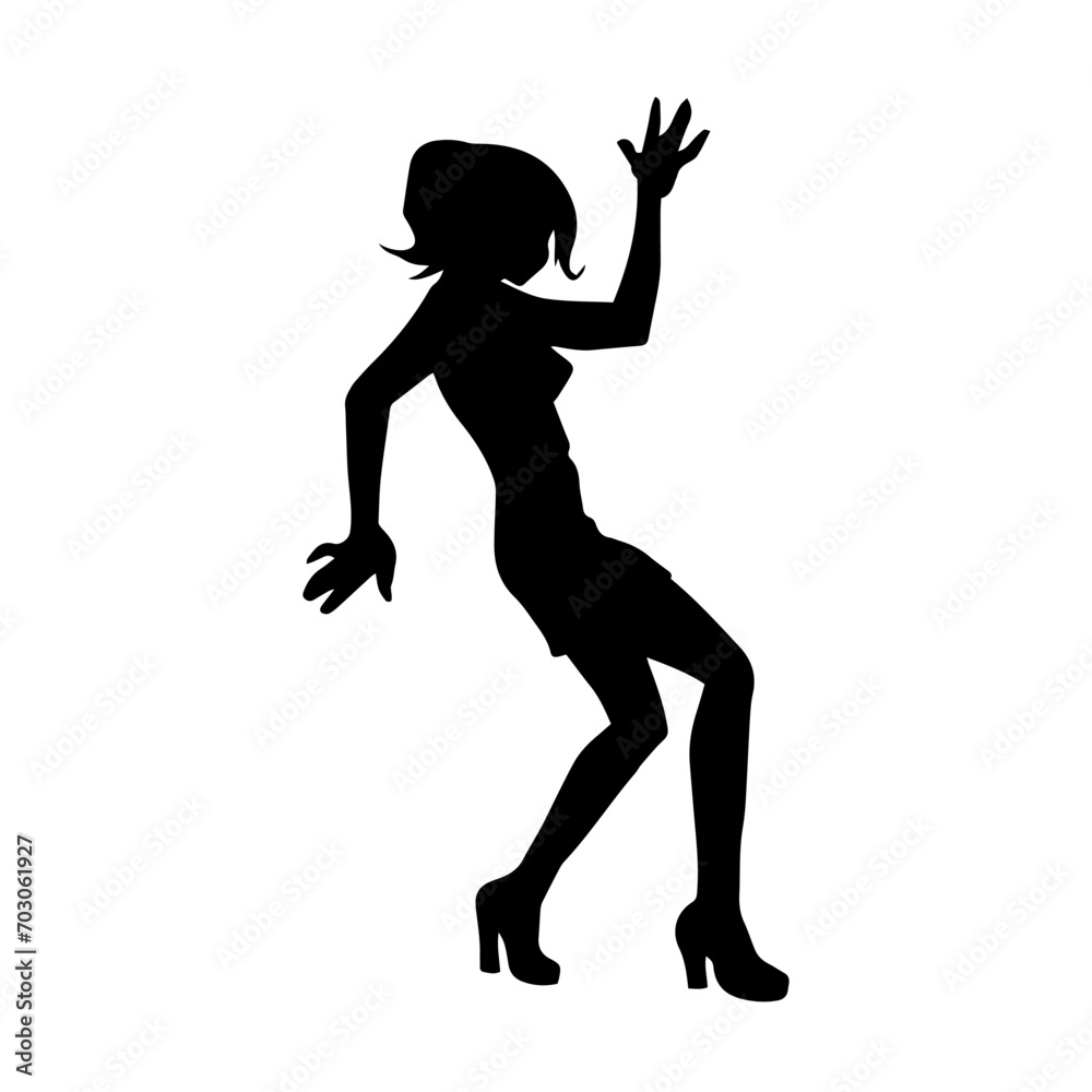 Silhouette of a slim female in dance pose. Silhouette of a woman dancing.