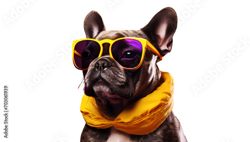French bulldog wearing sunglasses isolated on white background © The Stock Guy