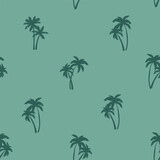 Half-drop seamless repeat pattern with ditsy tonal teal green palm tree silhouettes. Men's, boys, tropical beach, shirt print and more.