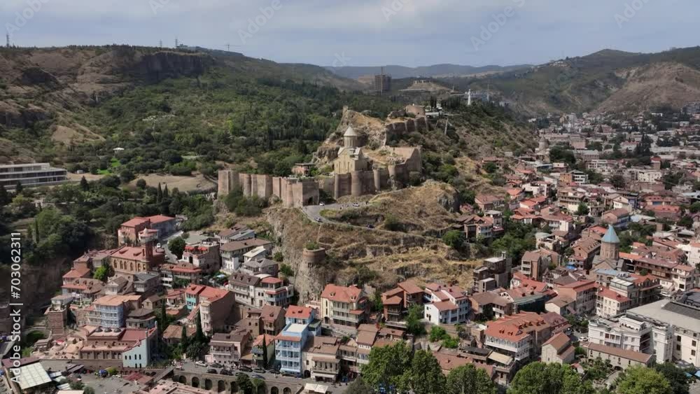 Flying Over The Historical Center Of Tbilisi And Narikala Fortress, Georgia Flying Over The Historical Center Of Tbilisi And Narikala Fortress, Georgia