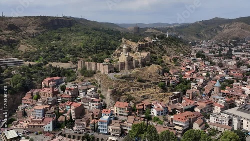 Flying Over The Historical Center Of Tbilisi And Narikala Fortress, Georgia photo