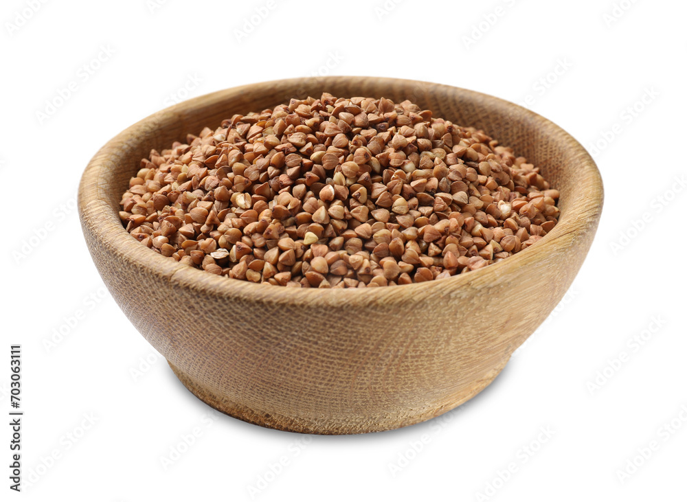 Bowl with dry buckwheat isolated on white Bowl with dry buckwheat isolated on white
