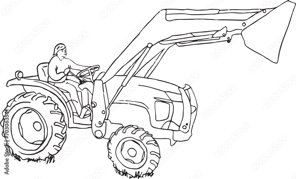 hand drawn illustration of a tractor