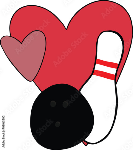bowling ball and pin and heart