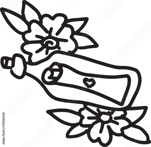 message in a bottle, love message, tattoo flash