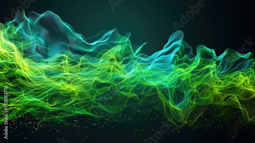 a green vapor, blue background, simple sharp, music waves, backdrop