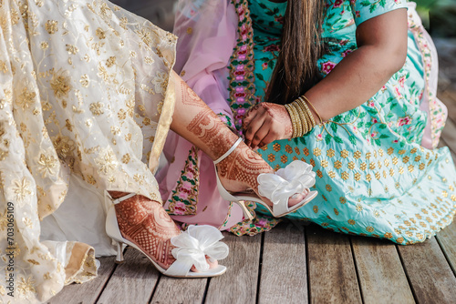 Indian bride's wedding shoes close up