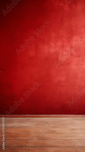 Empty Room with Red Wall and White Floor