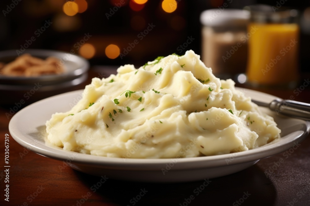 A symphony of flavors unfolds as you indulge in a plateful of creamy mashed potatoes, bathed in a thick and velvety gravy, their combined richness creating a dance of taste buds with every A symphony of flavors unfolds as you indulge in a plateful of creamy mashed potatoes, bathed in a thick and velvety gravy, their combined richness creating a dance of taste buds with every