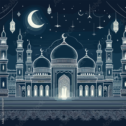 Vector ramadan background with mosque outline design