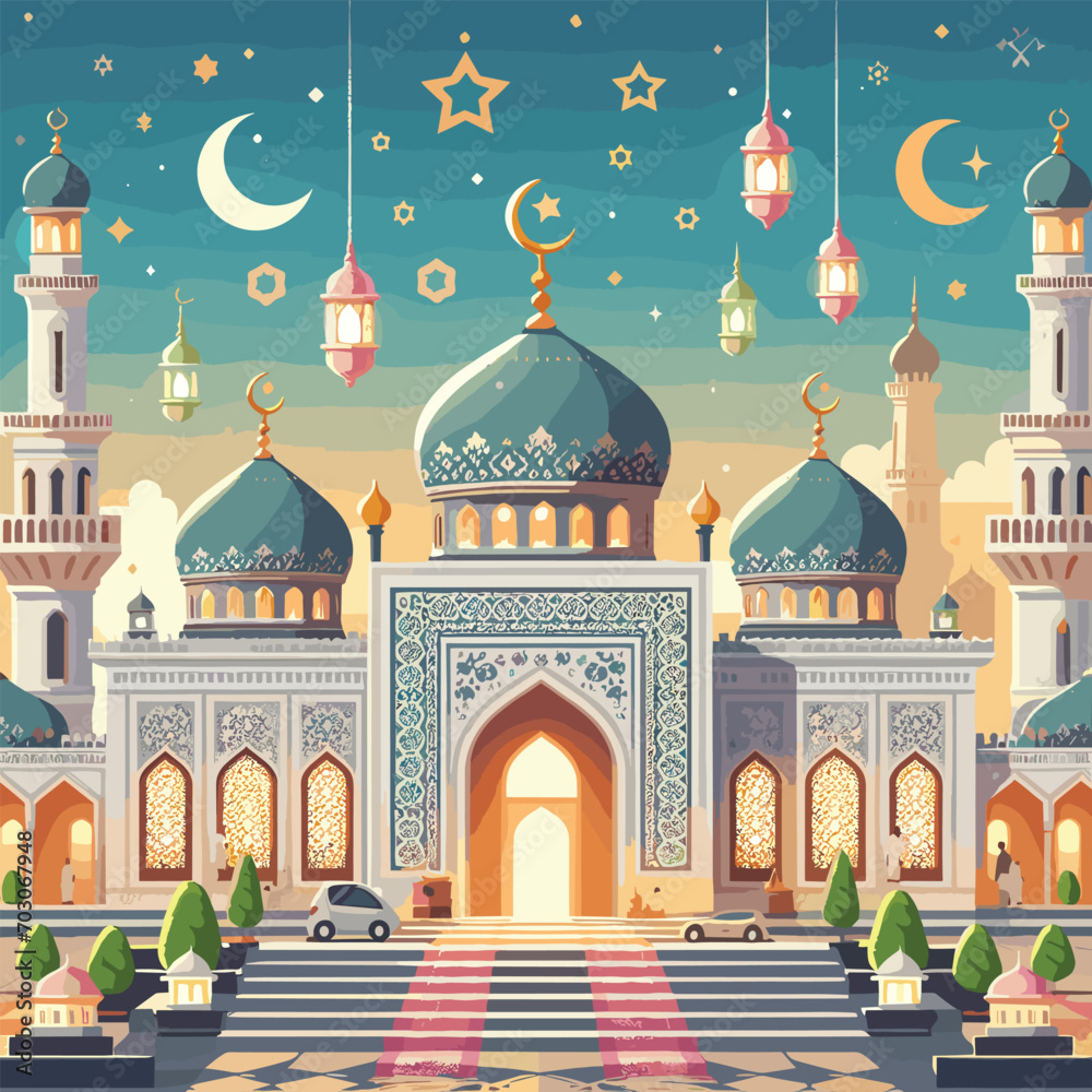 Eid adha mubarak greeting islamic illustration background