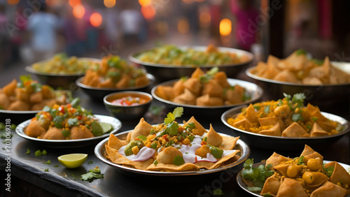 Showcase the diverse culinary influences of Indian street food by featuring papri chaat alongside other popular street snacks
