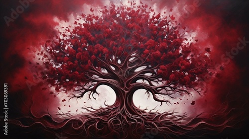 Blood-Red Oil Painting of a Tree of Life