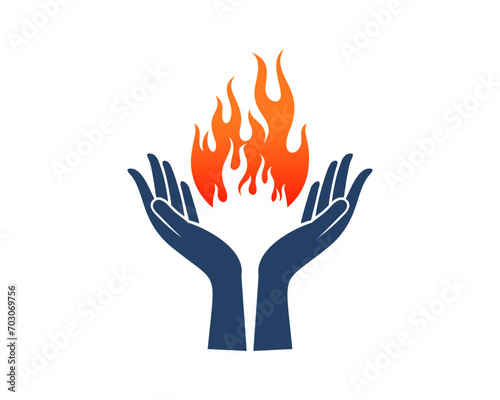 Hand Care with fire flame vector logo