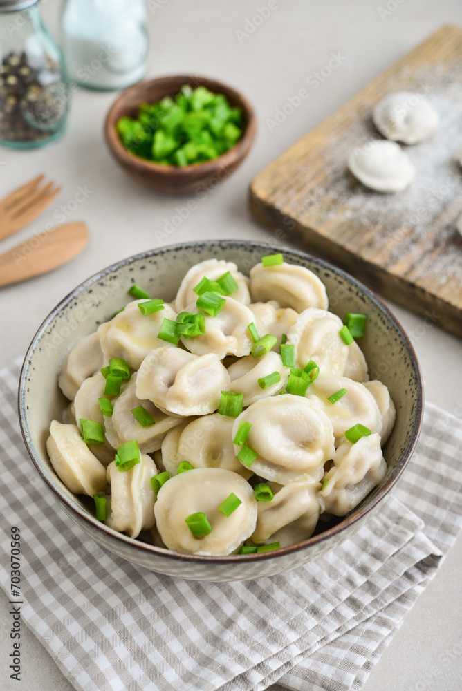 Russian pelmeni, dumplings with meat Russian pelmeni, dumplings with meat