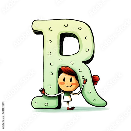 cute and adorable alphabet letter R with japanesse cartoon style character photo