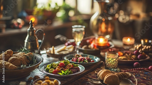 Traditional arabian food for iftaar food for ramadan, islamic festival photo