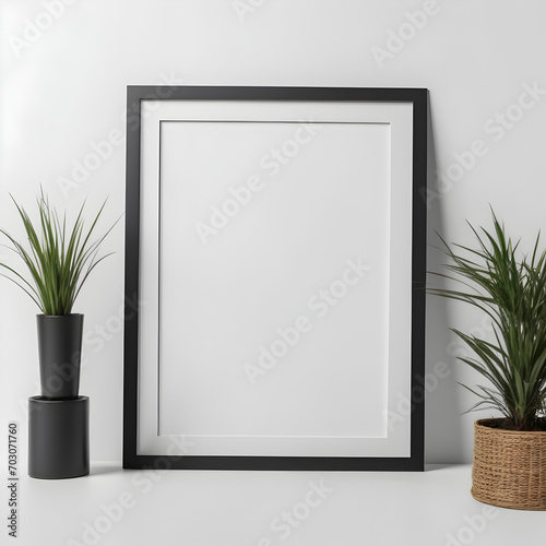 Wallpaper Mural Breakfast is still alive.  empty picture frame on the table.  Vase with decorative plants.  Elegant work space, home office concept. Torontodigital.ca