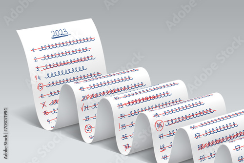 Handwritten list of 2023 goals with completed items checked off